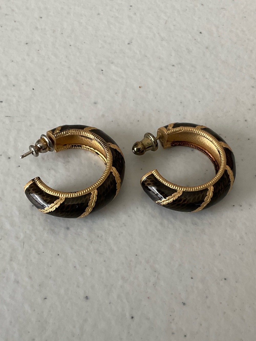 Vintage MMA Black and Gold Hoop Earrings